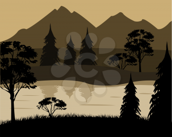 The Evening landscape yard and mountains.Vector illustration