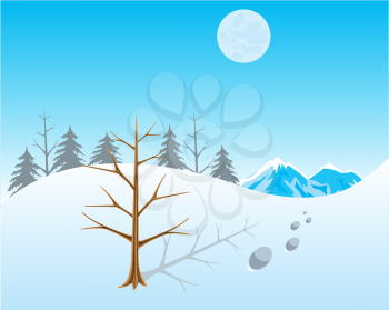The Winter landscape with snow and tree.Vector illustration