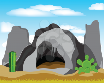 The Cave in grief in the middle deserts.Vector illustration