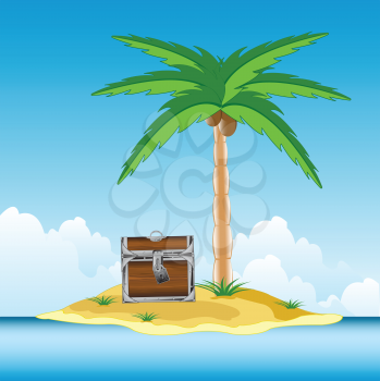 The Coffer with treasure on desert islands.Vector illustration