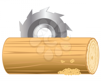 Industrial processing log by disc saw.Vector illustration