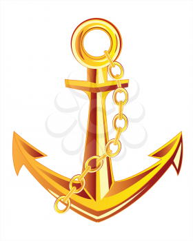 Ship anchor from gild on white background insulated