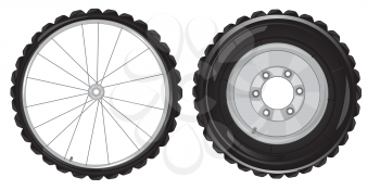 Wheel of the car and bicycle.Vector illustration