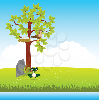 The Year landscape with tree and animal.Vector illustration