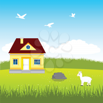 The Beautiful house on year glade.Vector illustration