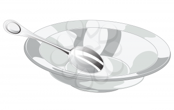 Tablewear empty plate and spoon on white background