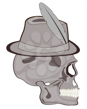 Skull of the person in hat on white background is insulated