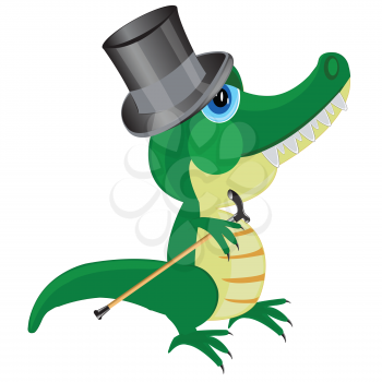 Cartoon of the crocodile in hat on white background is insulated