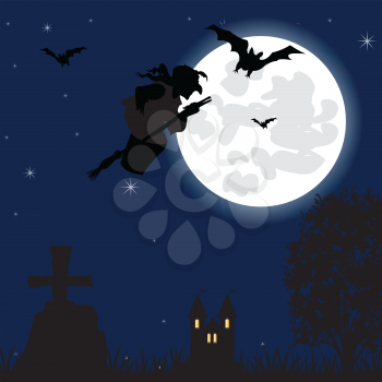 The Moon night in wood in halloween.Vector illustration