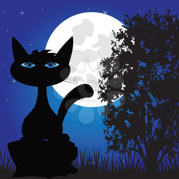 The Wild panther on nature in the night.Vector illustration