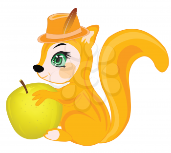 Squirrel with apple  on white background is insulated