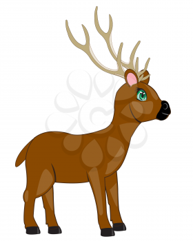 Cartoon of the wild deer with horn on white background