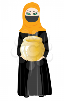 The East girl in hijab with pitcher in hand.Vector illustration