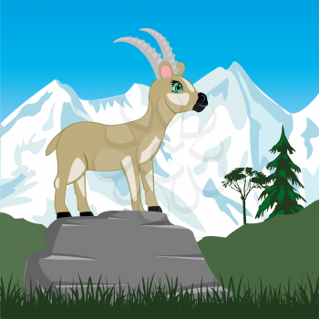 Vector illustration wild sawhorse and snow mountains