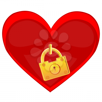 Red heart locked on lock on white background is insulated