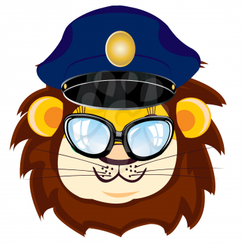 Portrait animal lion in service cap and spectacles