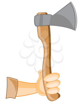 Human hand with axe on white background is insulated