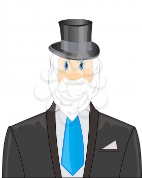 Bearded man in tuxedo with tie on white background