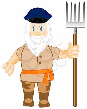 The Grandparent with beard with pitchfork in hand.Vector illustration