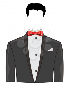Black suit with bow on white background is insulated