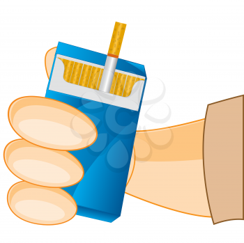 Openning cigarette pack in hand of the person.Vector illustration
