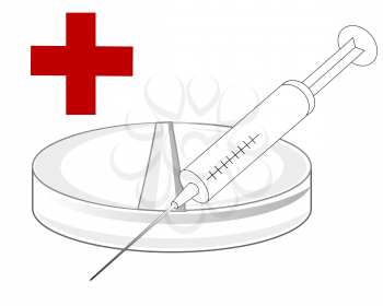 Medicinal facilities tablet and syringe on white background is insulated