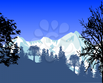 The Beautiful landscape with mountain and wood.Vector illustration
