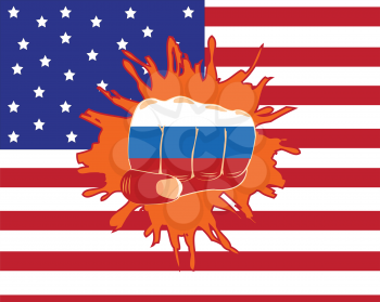 The Russian fist overpunching flag of the america.Vector illustration