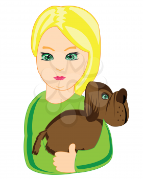 The Charming girl keeps the dog on hand.Vector illustration