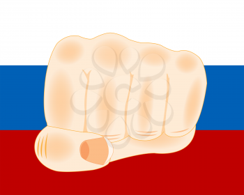 Fist on background of the banner to russia
