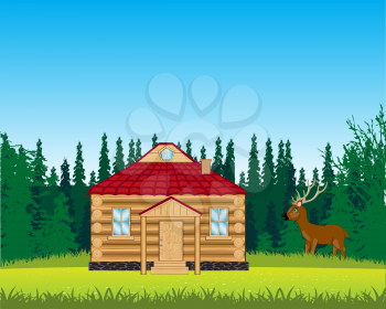 The Small house on year glade.Vector illustration