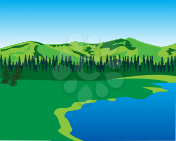 Beautiful wild landscape seeshore and mountains.Vector illustration