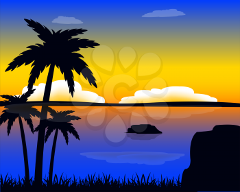 The Seeshore on tropical island at night.Vector illustration
