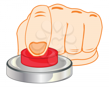 The Finger of the person pressing redden button.Vector illustration