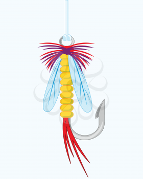The Bait for fishing fly on hook.Vector illustration