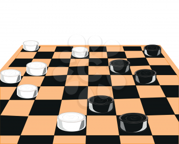 Chess board and checkers on white background is insulated