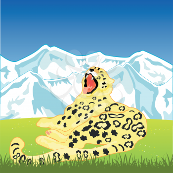 The Snow leopard on background of the wild nature.Vector illustration