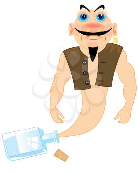 The Cartoon of the fairy-tale genie released from bottle.Vector illustration