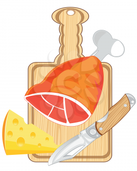 Meat with cheese on kitchen board.Vector illustration