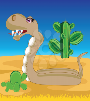 The Reptile snake in desert with cactus.Vector illustration