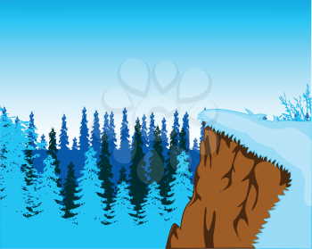 The Steep ravine and wood coated by snow.Vector illustration