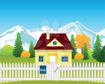 The House on nature in rural terrain.Vector illustration