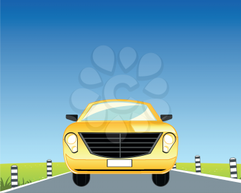 The Yellow passenger car goes on road.Vector illustration