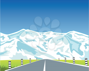 The Car road guiding to mountains on glade.Vector illustration