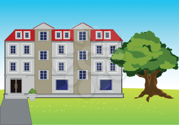 The Modern big mansion on year meadow.Vector illustration