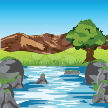 The River in mountain year daytime.Vector illustration