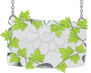 Flat stone plate with foliage on iron chain
