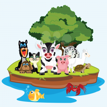 The Island in ocean and much animals on him.Vector illustration