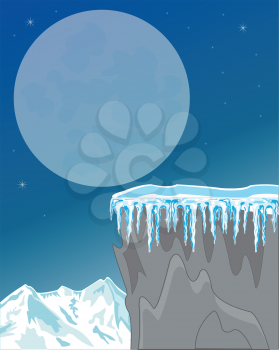 The Night landscape of the snow mountains and.Vector illustration