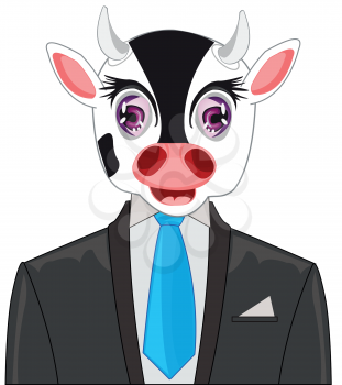 Animal oxen in suit with tie on white background is insulated